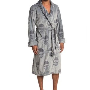 ROBERT GRAHAM. Gray Skull Print Long Wrap Robe